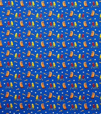 Hot Dogs With Ketchup & Mustard Patriotic Glitter Cotton Fabric by POP!