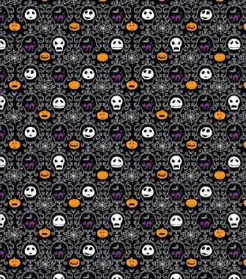 Disney Nightmare Before Christmas Jack Filigree on Black Cotton Fabric