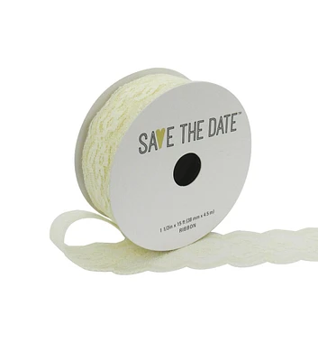 Save the Date 1.5" x 15' Ivory Lace Ribbon