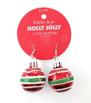 2" Christmas Green & Red Ornament Earrings by hildie & jo