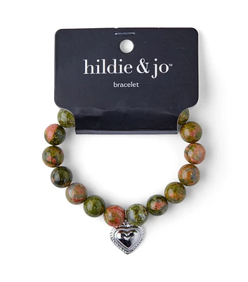 Beaded Stretch Bracelet With Silver Heart Charm by hildie & jo