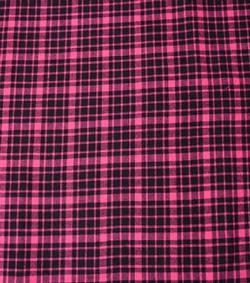 Hot Pink & Black Plaid Brushed Cotton Shirting Fabric