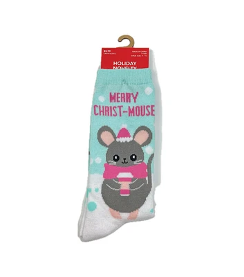 1 Pair Christmas Mouse Crew Sock by Happy