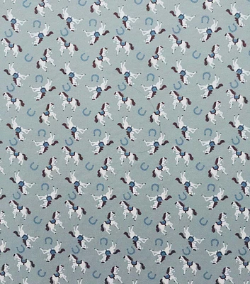 Horses on Light Blue Jersey Knit Fabric by POP!