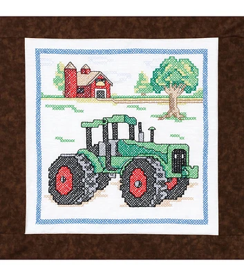 Janlynn 15" Tractor Quilt Block Stamped Cross Stitch Kit 6pk