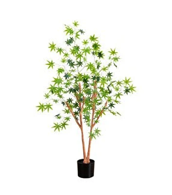 Nearly Natural 4' Green Artificial Maple Tree in Black Planter