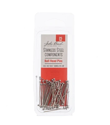 John Bead Stainless Steel Ball Head Pins 25mm 50pcs