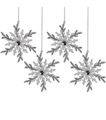 Northlight 6" Christmas White & Silver Glitter Snowflakes Ornaments 4ct