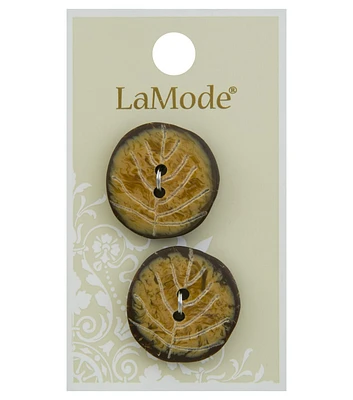 La Mode 1" Brown Leaf 2 Hole Buttons 2pk