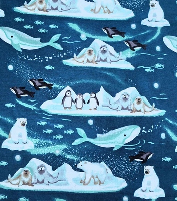 Baby Animals With Iceberg on Blue Nursery Flannel Fabric