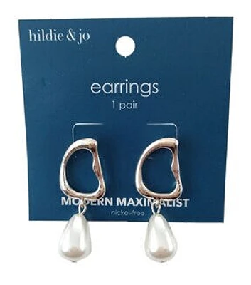 2" Silver Pearl Dangle Earrings by hildie & jo