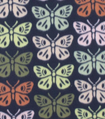 Linear Butterflies on Blue Blizzard Fleece Fabric