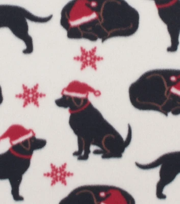 Santa Dogs on White Blizzard Fleece Fabric