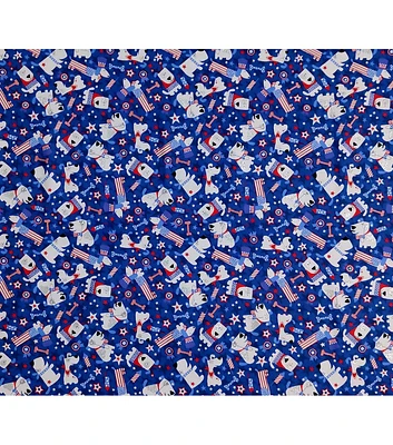 Patriotic Puppy Glitter Cotton Fabric