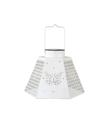 9" White Butterfly Solar Metal Lantern by Place & Time