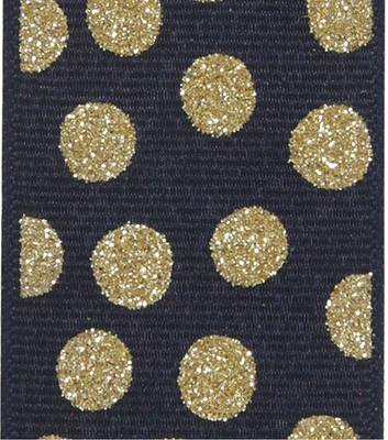 Offray 1.5" Navy with Gold Dots Grosgrain Ribbon