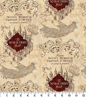 Harry Potter Brown Marauders Map Knit Cotton Fabric