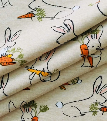 Easter Oatmeal Heather Bunny Interlock Knit Fabric by POP!