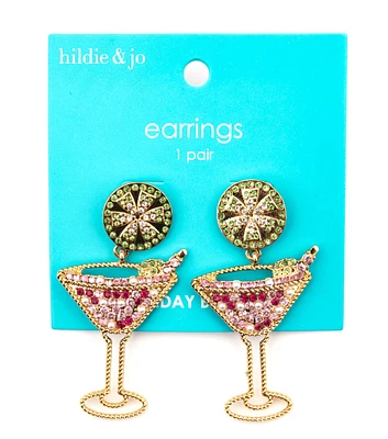 2" Christmas Rhinestone & Pearl Martini Glass Earrings by hildie & jo