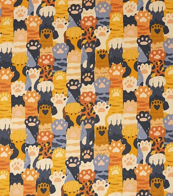 Cat Paws on Orange Novelty Cotton Fabric