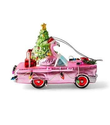 5.5" Christmas Flamingo In Pink Car Glass Ornament by Place & Time