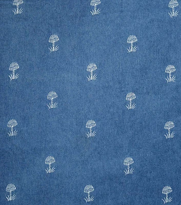 Mushroom Embroidered Denim Fabric