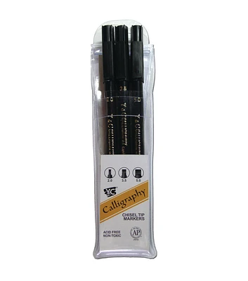 Yasutomo Calligraphy Chisel Tip Markers 3PK Black