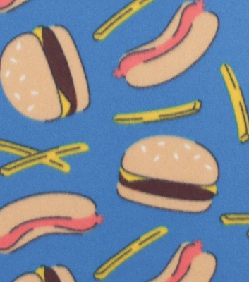 Burgers & Hot Dogs on Blue Blizzard Fleece Fabric