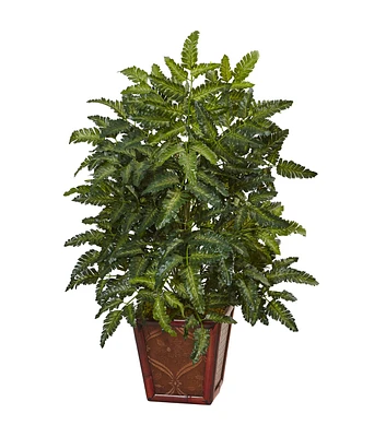 Nearly Natural 32" Bracken Artificial Fern in Wooden Planter