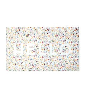 30" Multi Colored Floral Hello Rubber Doormat by Place & Time