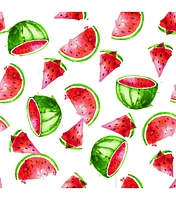 Stitch & Sparkle Fresh Watermelon on White Cotton Fabric