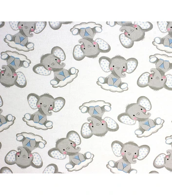 Sleepy Elephants On Clouds Nursery Flannel Fabric