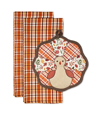 Design Imports Gobble Turkey Potholder & Towel Set