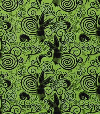 Beetlejuice Sandworm Swirl on Green Halloween Cotton Fabric