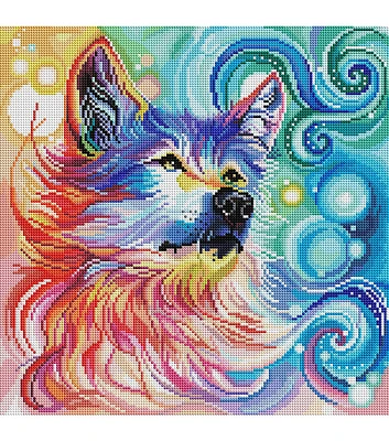 Diamond Art Club 17" x 17" Rainbow Wolf Diamond Painting Kit