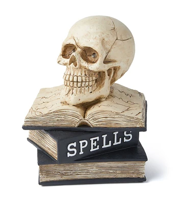 10" Halloween LED Black Skull on Stacked Books by Place & Time