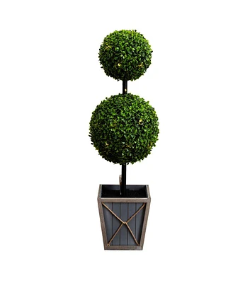 Nearly Natural 3' LED UV Resistant Boxwood Topiary Tree With Pot