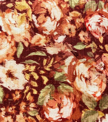 Red Peony Crinkle Silky Rayon Fabric