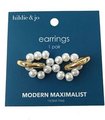 1" Gold Pearl Hoop Earrings by hildie & jo