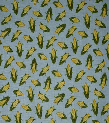 Garden Corn on the Cob on Blue Cotton Fabric by Quilter's Showcase