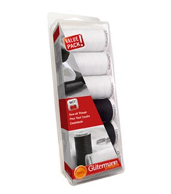 Gutermann 273yds Black & White 30wt Thread 6 Spool Set