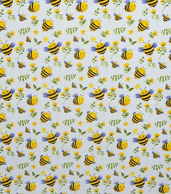 Yellow Happy Bees Novelty Cotton Fabric