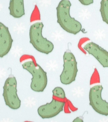 Pickles With Scarves on Blue Christmas Blizzard Fleece Fabric