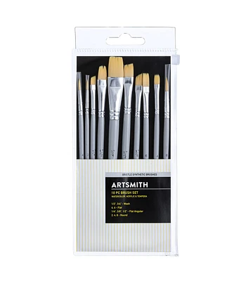 10ct Synthetic Round & Flat Brushes by Artsmith