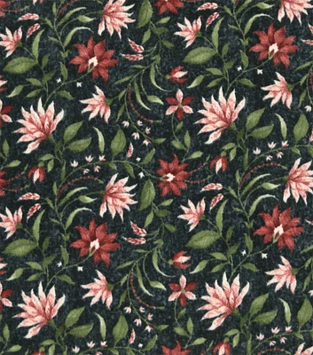 Floral Vines on Black Luxe Fleece Fabric