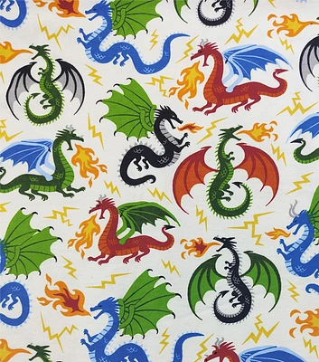 Fire Breathing Dragons on Cream Super Snuggle Flannel Fabric