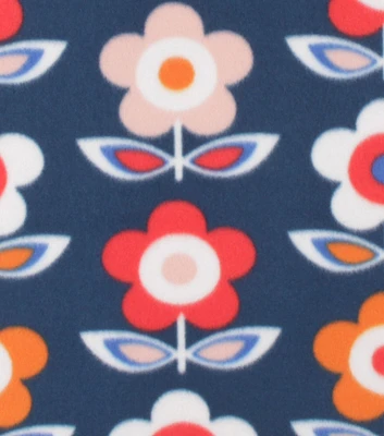 Mod Flowers on Navy Blizzard Fleece Fabric