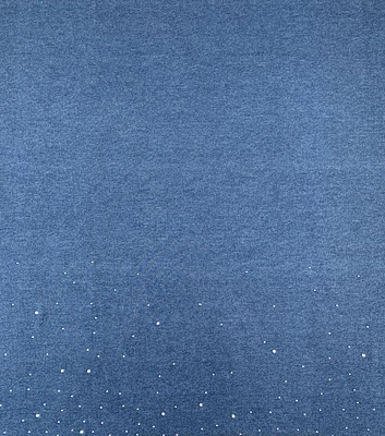 Blue Rhinestone Embellished Denim Fabric