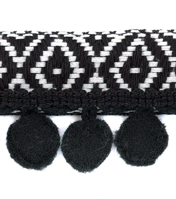 Simplicity Jacquard Pom Pom Trim 1.5" & White