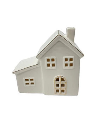 4" Christmas Gold & White Ceramic House by Place & Time